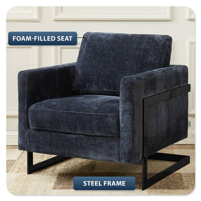 LeisureMod Lincoln Upholstered Accent Armchair with Black Steel Base