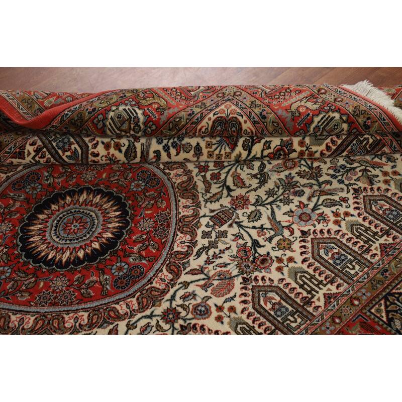 Hand Knotted Oriental Kork Wool Carpet Traditional Floral Beige & Ivories Qum Area Rug - 7' 2'' X 4' 9''