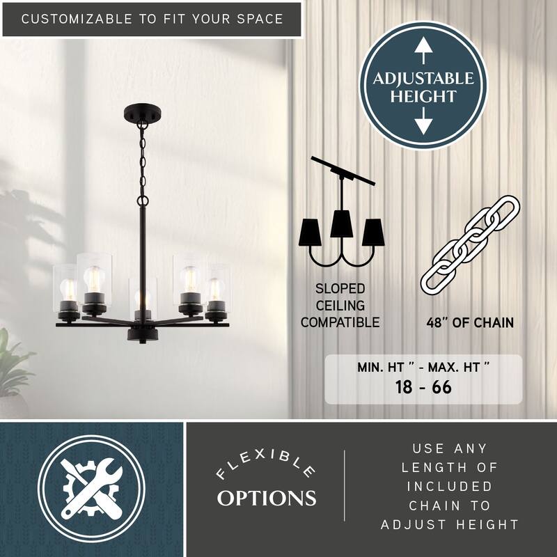 Park Ridge 5-Light Round Chandelier, Clear Glass Shade, Pendant Fixture for Dining Table Kitchen Entryway Bedroom Island