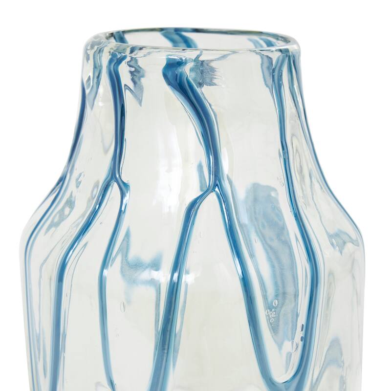 Cream Glass Abstract Vase with Wavy Blue Design