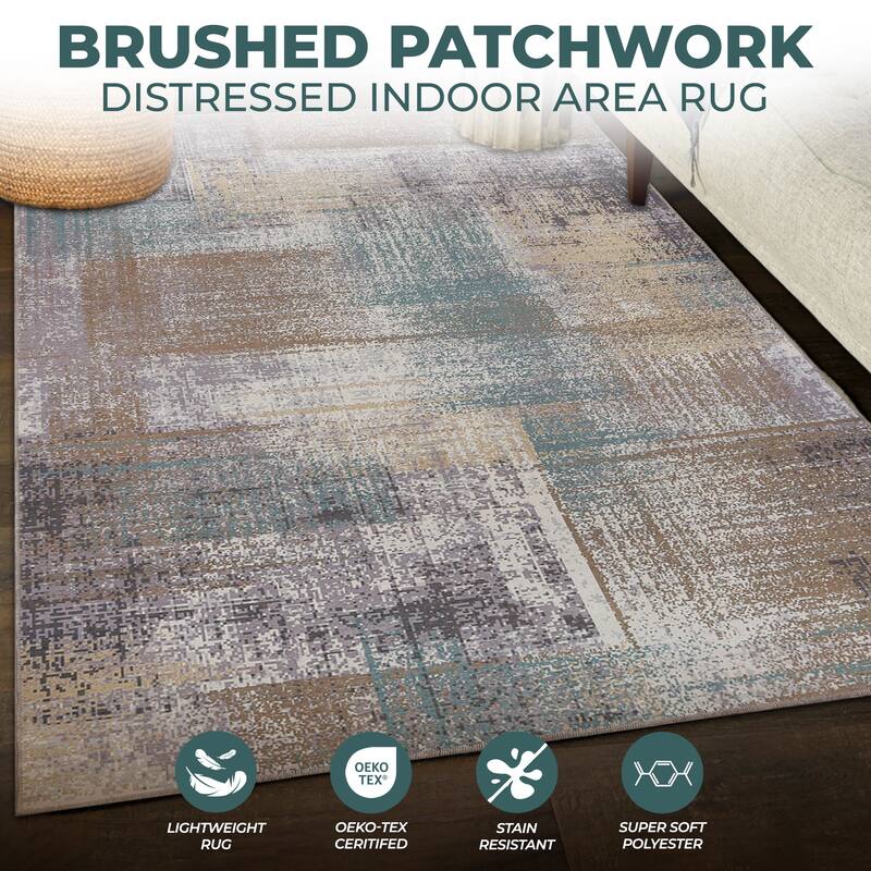 Superior Ara Patchwork Non-Slip Machine Washable Indoor Area Rug or Runner