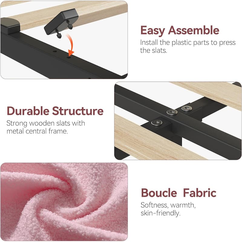 Bed Frame with 2 Drawers, Boucle Upholstered