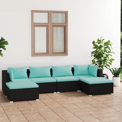 vidaXL Patio Lounge Set Outdoor Sectional Sofa Set Table Garden Poly Rattan - 27.6" x 27.6" x 23.8"