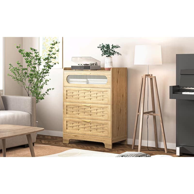 Wood 4 Drawer Dresser for Bedroom, Large Double Dresser with Wide Drawers, Modern Chest of Drawers,Storage Organizer Dresser