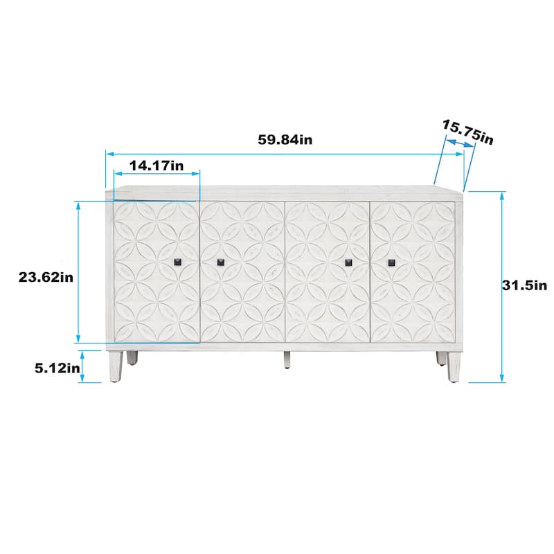Wooden Accent Storage Cabinet White Washed Buffet Sideboard Side Cabinet