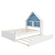 preview thumbnail 8 of 7, White+Blue Full Size House Bed with Bookcase Headboard and LED Light for Kids