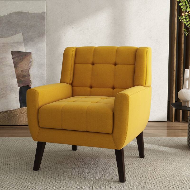 Modern Tufted Wingback Accent Chair Linen/Faux Leather/Velvet Armchair