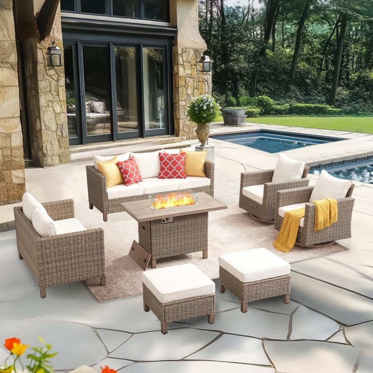 9 - Person Outdoor Wicker Patio Conversation Furniture Set With Swivel Chairs
