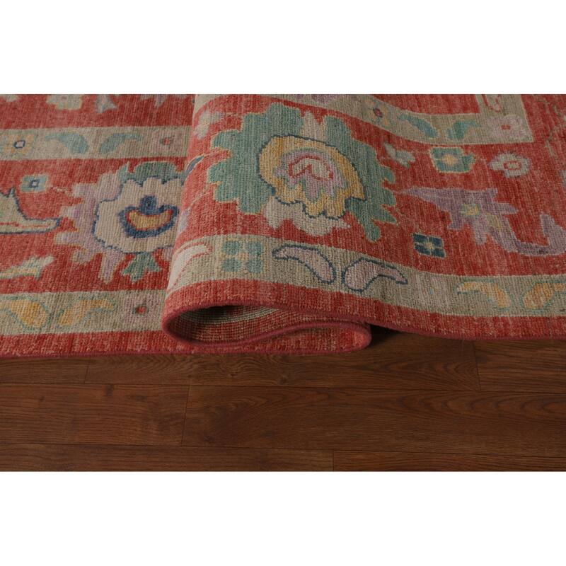 All-Over Orange Oushak Vegetable Dye Area Rug Handmade Wool Carpet - 8'11"x 11'8"