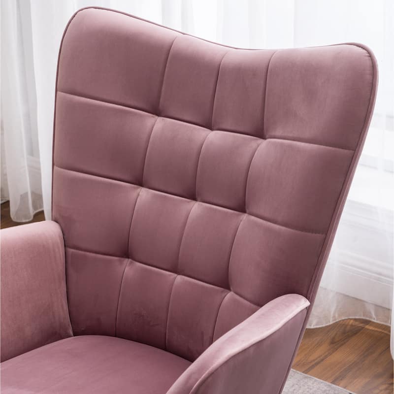 Leisure Chair Ottoman Set Office Chair, Mauve Stylish Velvet Upholstered Reception Chair Vanity Chair with Wooden Frame