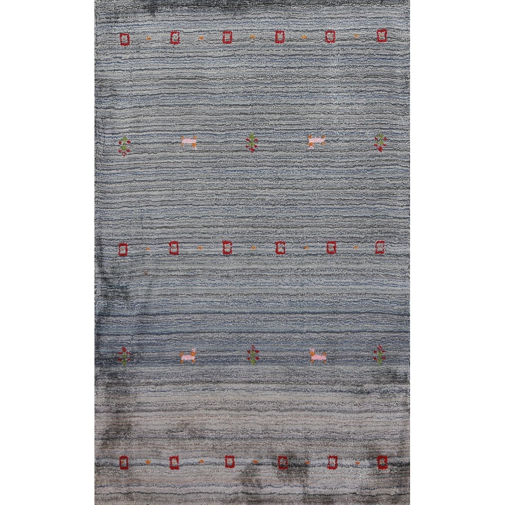 Hand Knotted Oriental 100% Wool Carpet Tribal Tribal Multi-Colored Gabbeh Area Rug - 4' 10'' X 2' 10''