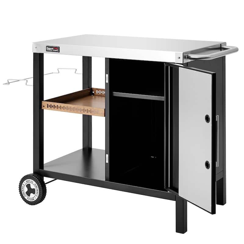 Royal Gourmet PC3402S 3-Tier Dining Cart with Storage Cabinet