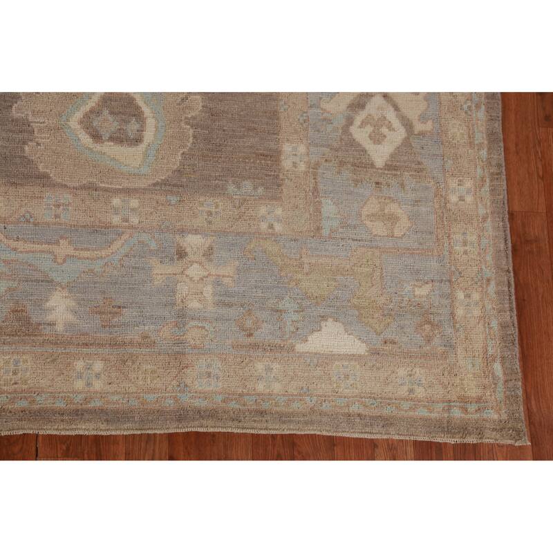 Hand Knotted Oriental 100% Wool Carpet Transitional All-Over Brown Oushak Area Rug - 11' 10'' X 9' 0''