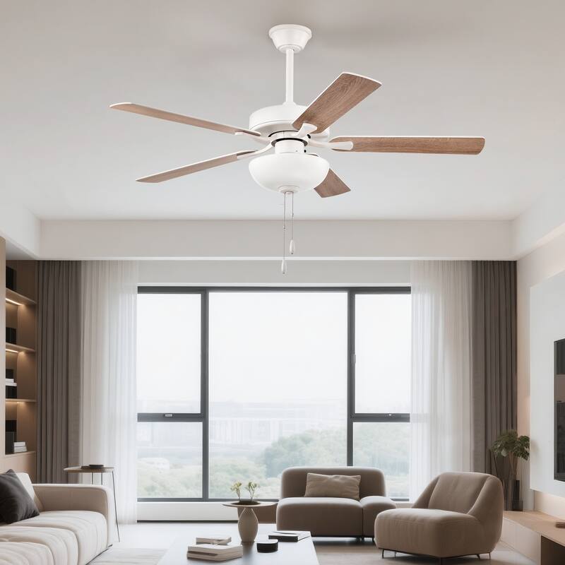 White 52 in. Indoor 5-Blade Modern Reversible Ceiling Fan with Light Kit and Pull Chain - 52 in. Dia x 16.7 in. or 21.7 in.