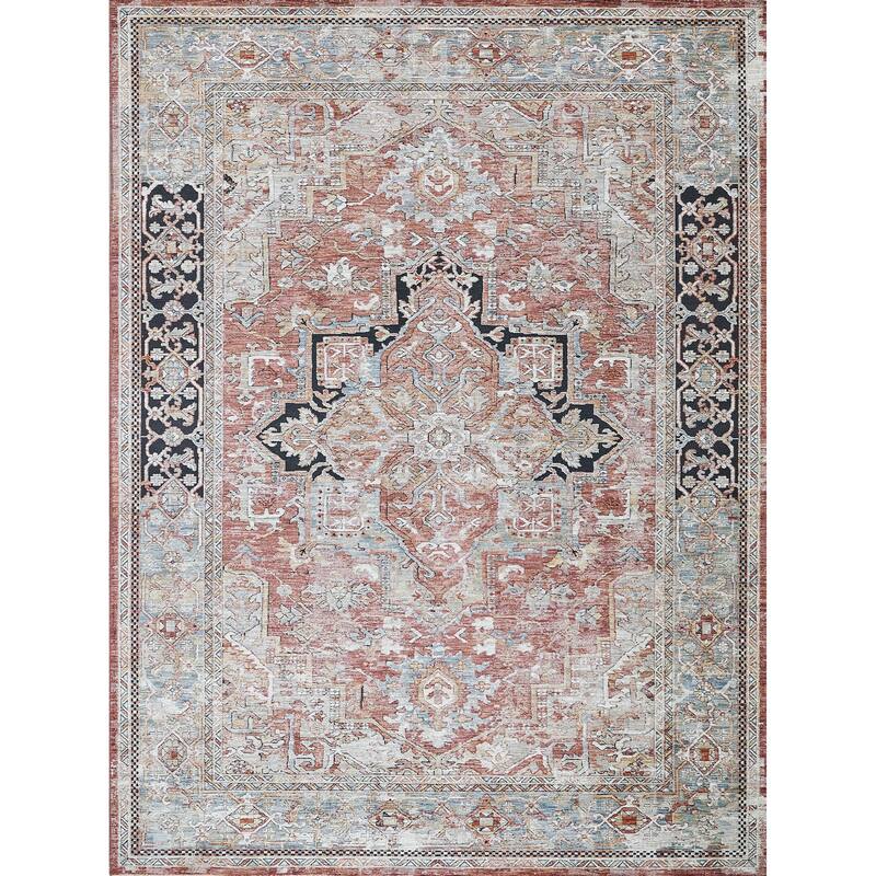 Antique Loom Rust/Black Polyester powerloom Area Rug