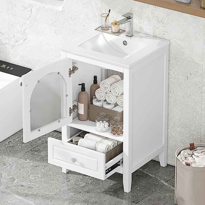 20 Inch Bathroom Vanity With Sink Combo, Modern Bathroom Vanity, Compact Space Bathroom Cabinet With Glass Door, Drawer