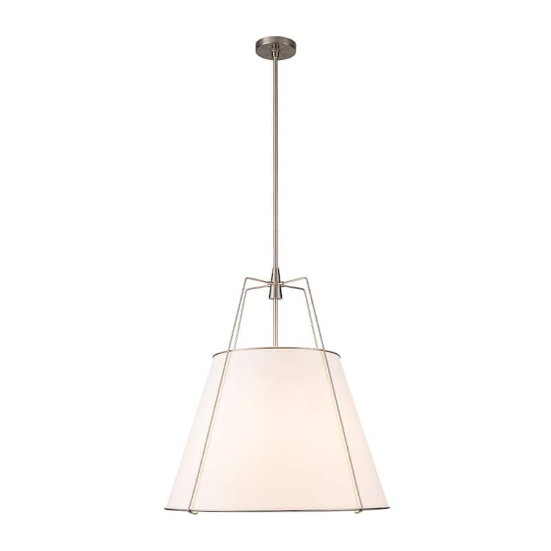 Mid Century 4-Light Conical Fabric Shade Lantern Pendant Ambient Light - 23.6in - White Shade+Nickel Finish
