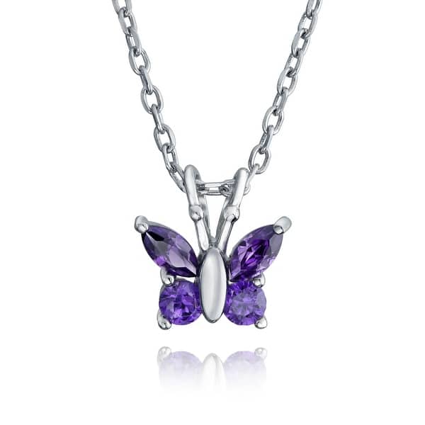 925 Sterling Silver Purple Cubic Zirconia Pendant with Chain 
