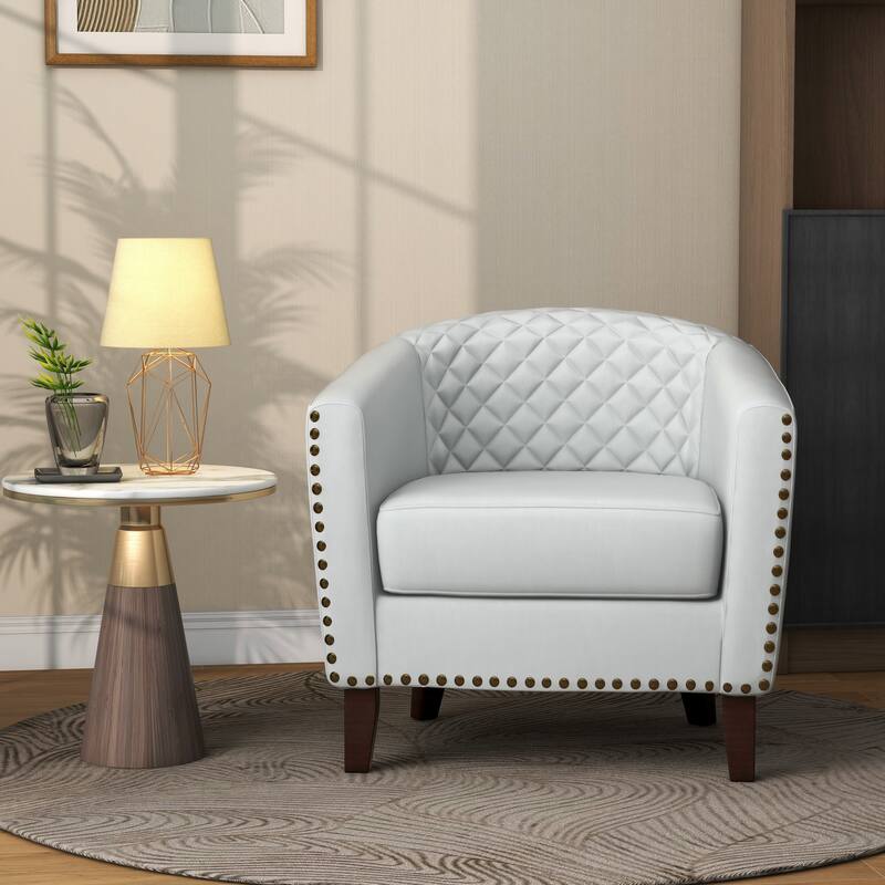 Faux Leather Barrel Accent Chair - Single - White