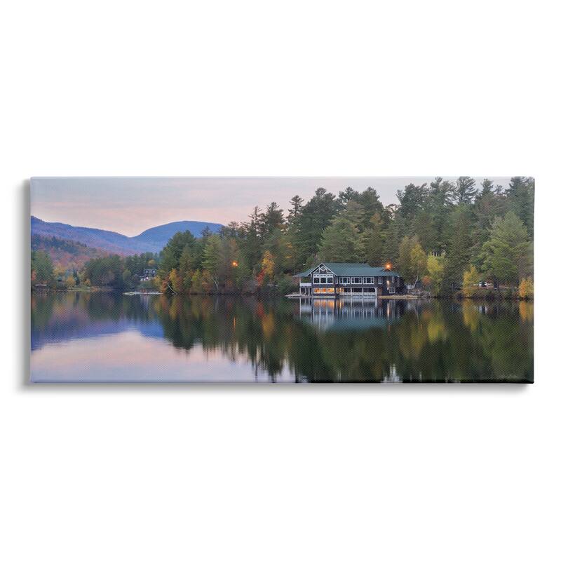Stupell Outdoor Lake House Landscape Autumn Fir Trees Photography Canvas Wall Art - Green - 48 x 20