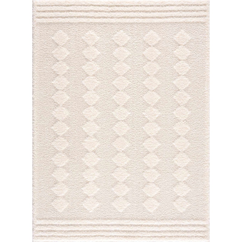 Hauteloom Hija Living Room, Bedroom Area Rug - Plush Pile - Beige, White - 2' x 3'