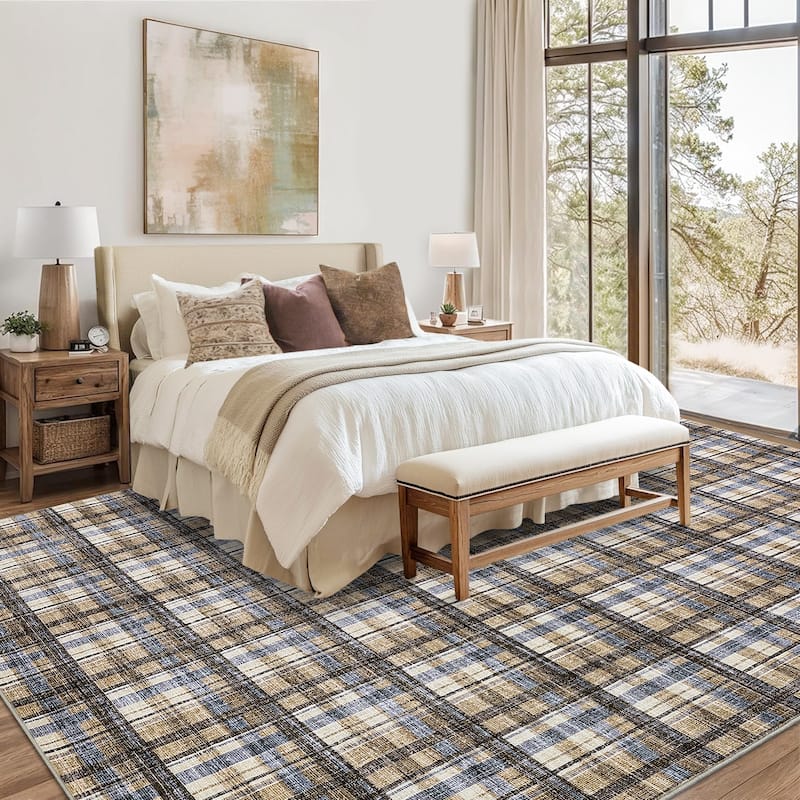 Garvee Timeless Check Washable Area Rug