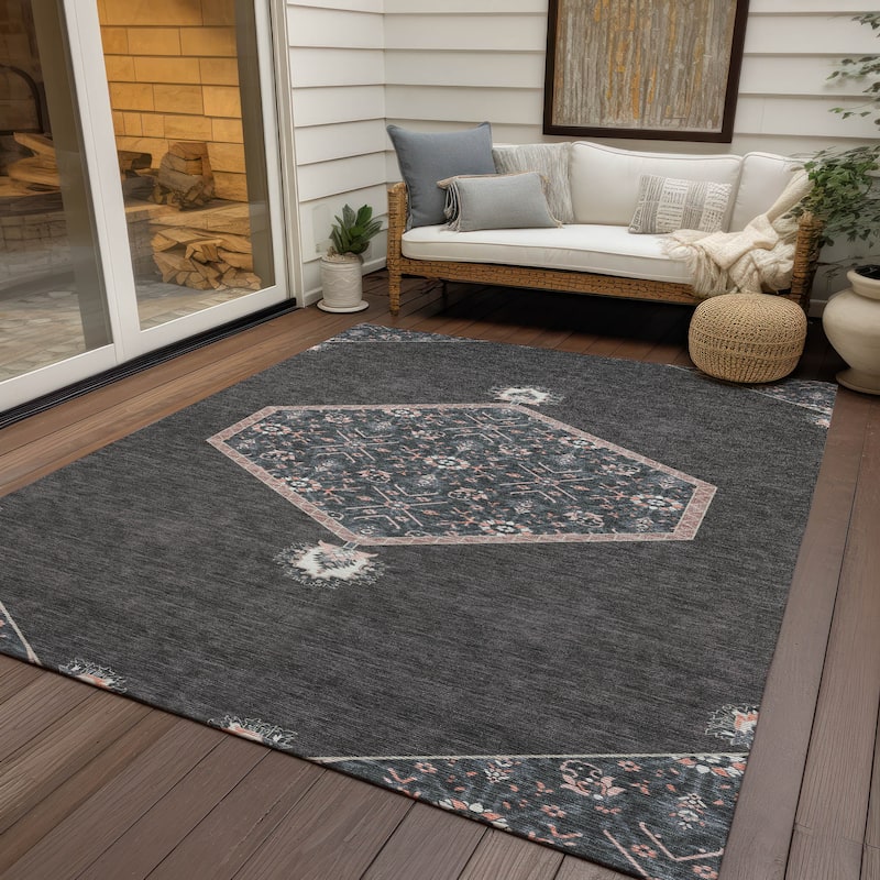 Machine Washable Indoor/ Outdoor Traditional Chantille Rug - Charcoal - 10' x 14'