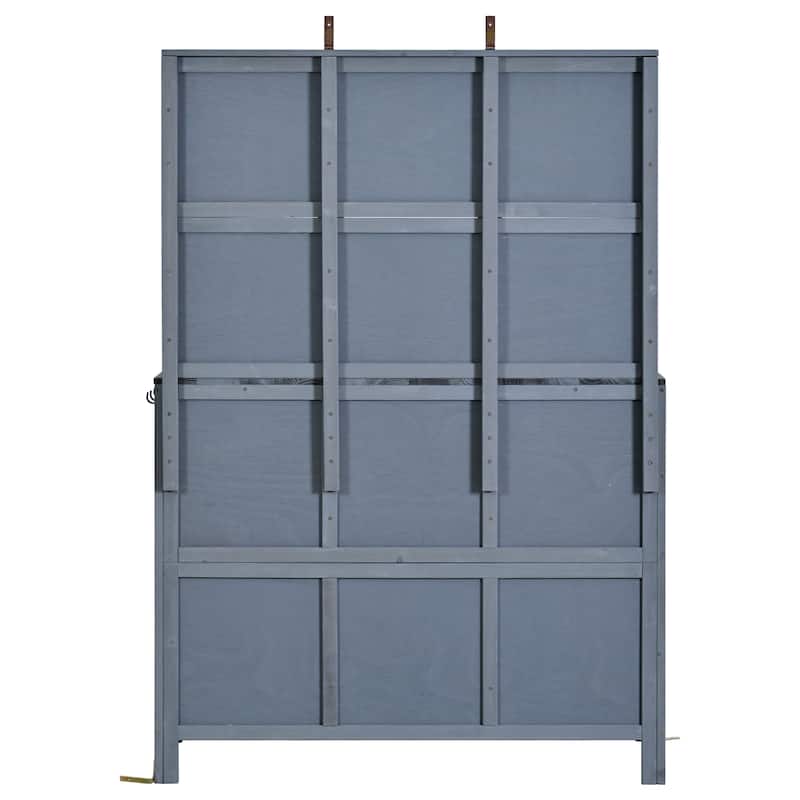 45" Fir Wood Outdoor Potting Bench with Hutch, Cabinets, and Drawers