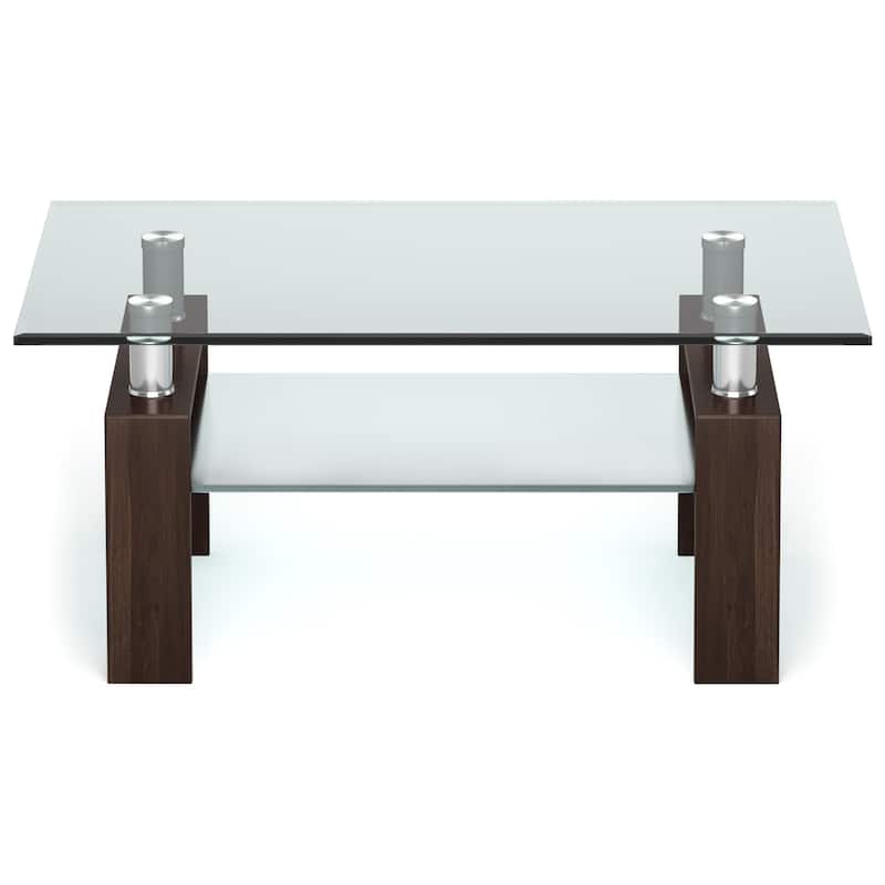 Costway Rectangle Glass Coffee Table Metal Legs End Table Livingroom