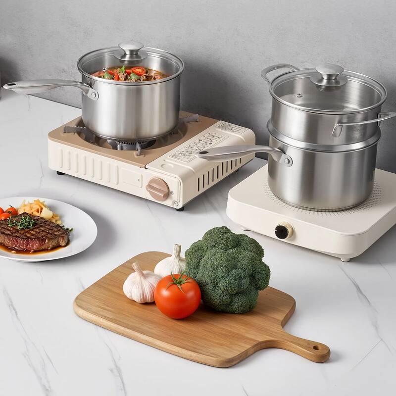 Silver 2-in-1 Aluminum Saucepan with Steamer Insert Oven Safe for Daily Use