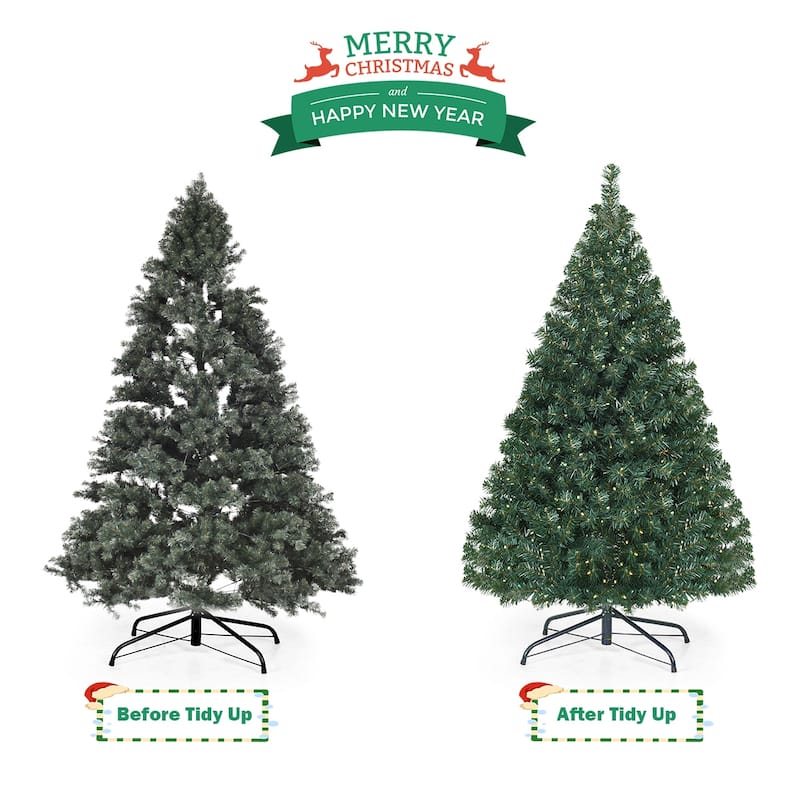 Gymax Pre-lit 4.5Ft Christmas Tree Hinged Artificial PVC with LED