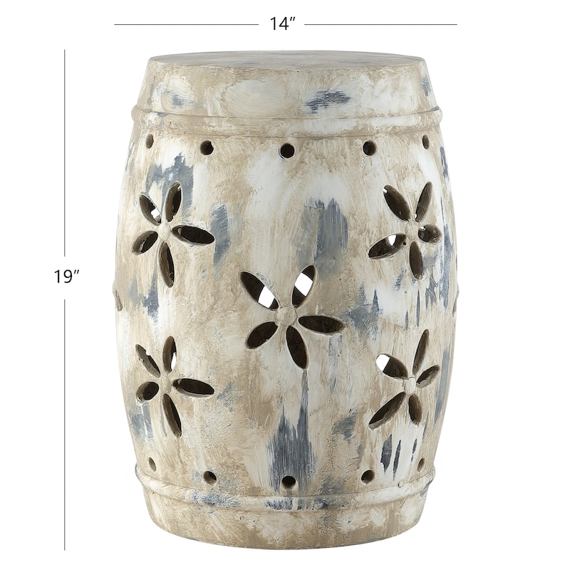 SAFAVIEH Dillie Floral Concrete Indoor/Outdoor Antique Cream Garden Stool