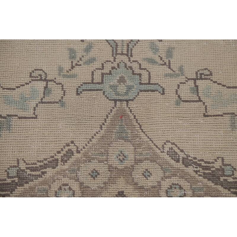 Hand Knotted Oriental 100% Wool Carpet Traditional Medallion Beige & Ivories Tabriz Area Rug - 9' 4'' X 6' 5''