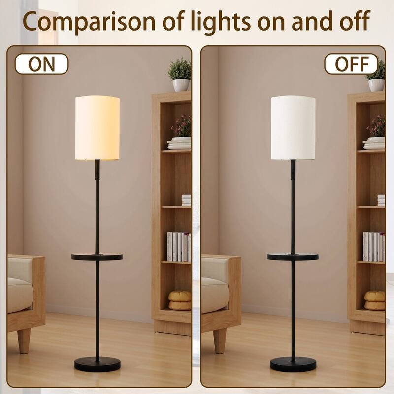2 Set-57" Traditional Iron Tray Table Floor Lamp with Linen Drum Shade