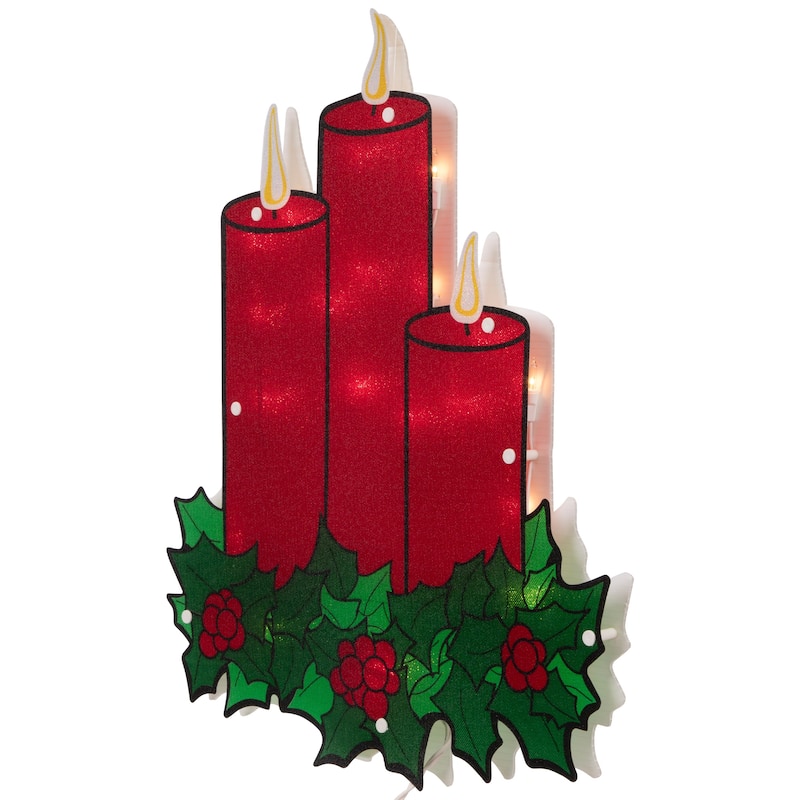 Lighted Candles Christmas Window Silhouette - 17.5" - Red
