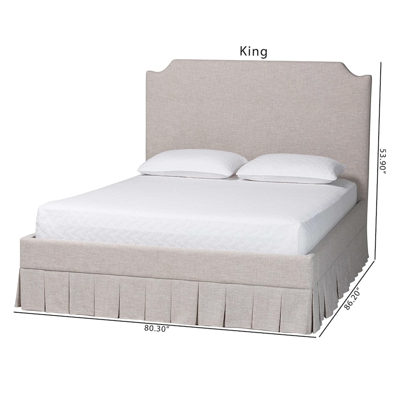 Ronelyn Platform Bed with Pleated Skirt - Fabric Upholstered Bed Frame with Panel Headboard