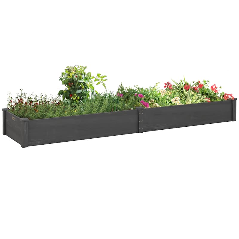 Outsunny 96" x 24" x 10" Wooden Raised Garden Bed Kit, Elevated Planter with 2 Boxes, Self Draining Bottom and Liner, Patio