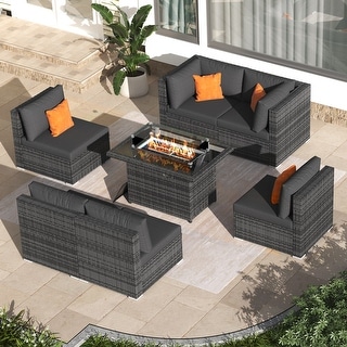 FINCATI Outdoor High-back Wicker Patio Sectional Set, 500 lbs Luxury Oversized Conversation Set, Spacious Couch Set
