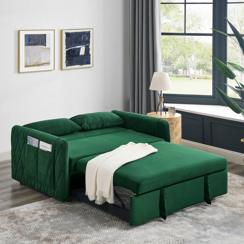 Multifunctional Pull-Out Sofa Bed, Convertible Sleeper Sofa Bed with Storage Bag, Upholstered Armsofa for Bedroom