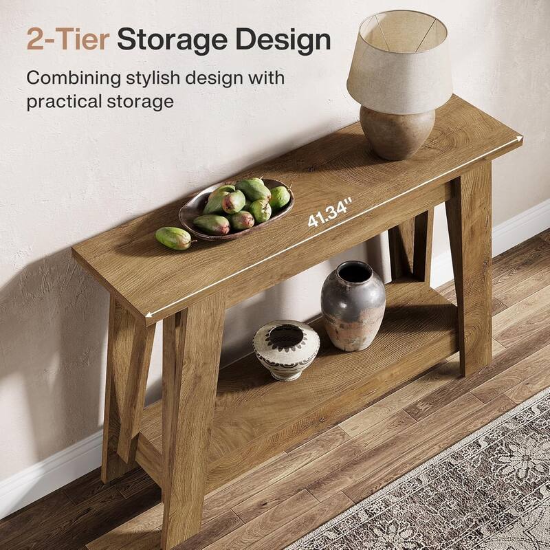 41.3-Inch Farmhouse Entryway Table, 2-Tier Narrow Console Table for Foyer - 41.3" W x 11.8" D x 31.3" H
