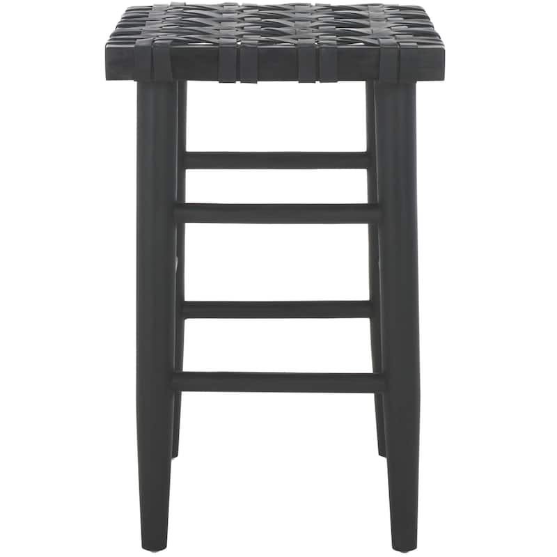 SAFAVIEH Jack Solid Wood & Woven Leather 25-inch Counter Stool (Fully Assembled) - 19Wx15Dx25H