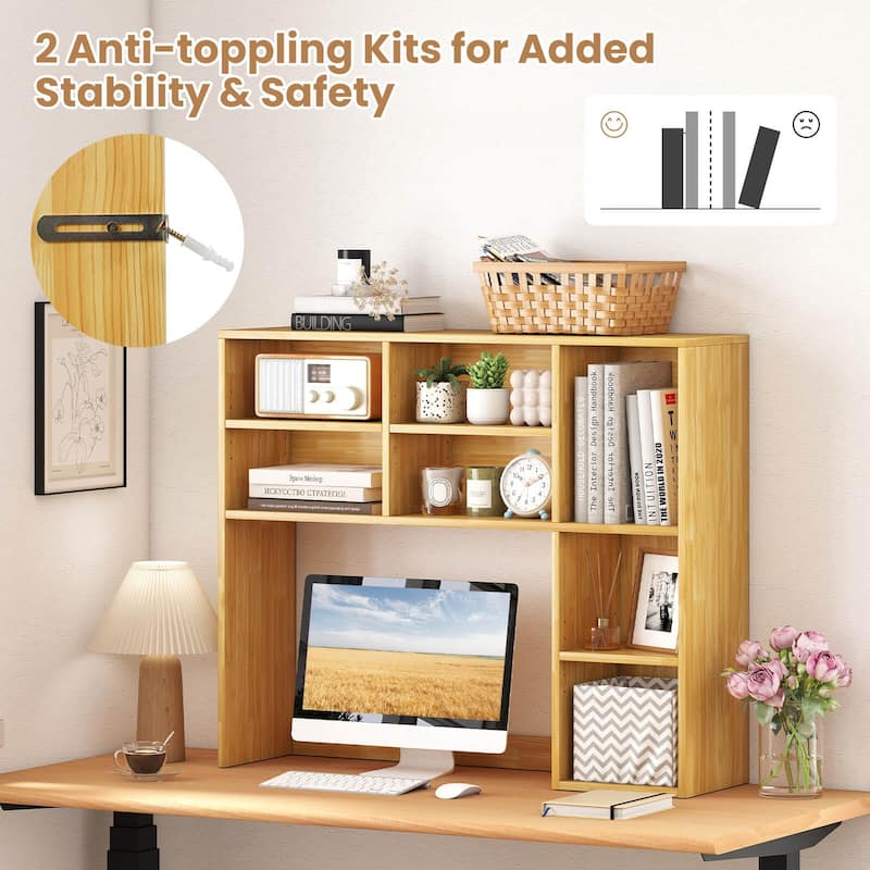 Costway Desktop Bookshelf Desk Storage Hutch with 7 Open Cubbies & 3 - See Details
