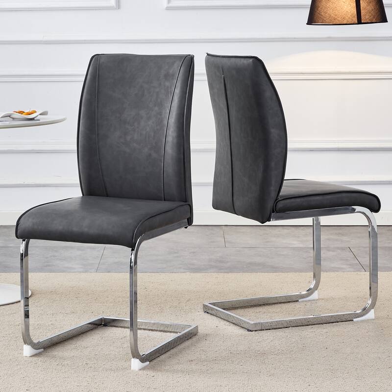 Modern Set of 2 Dining Chairs with PU Backrest High-Density Foam Seat Arched Metal Legs, for Dining Room Living Room Bedroom