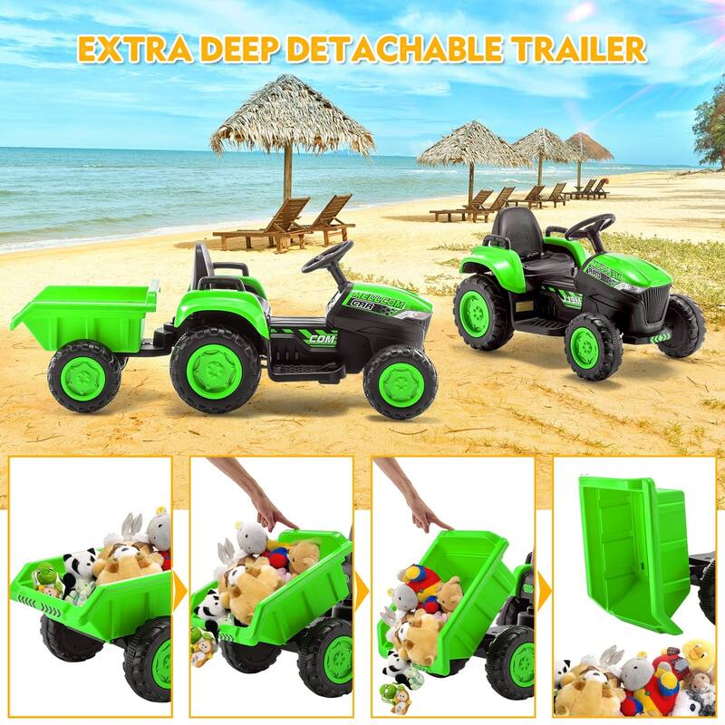 EROMMY Ride on Car Toys with Remote Control, Digger, Horn, Lights, Music Player, Safety Belt,
