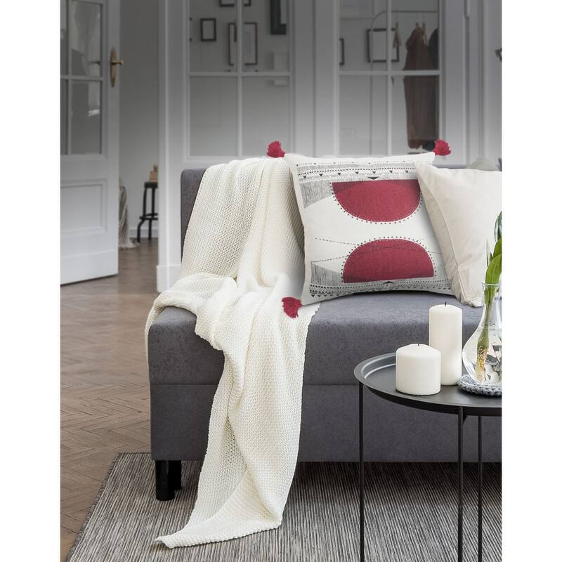 20" Red and White Reflective Sun Geometric Square Throw Pillow