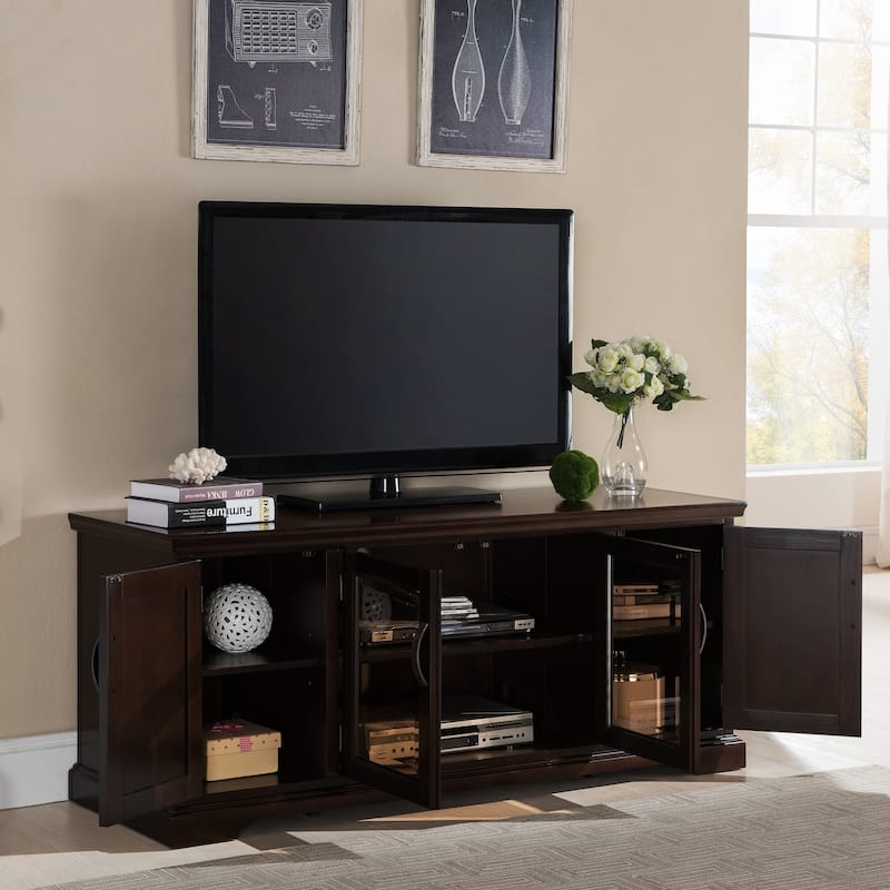 Leick Home Iverson 3-Door Hardwood with Bronze Glass TV Stand for 65" TVs, Chocolate Cherry Brown