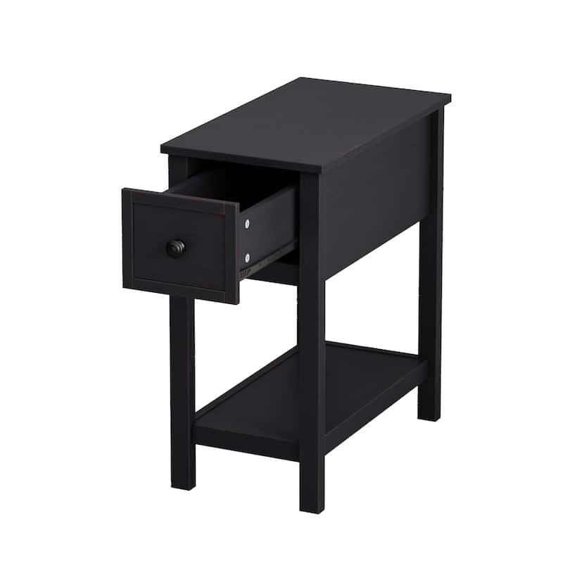 Solid Wood Veneer End Table with Storage