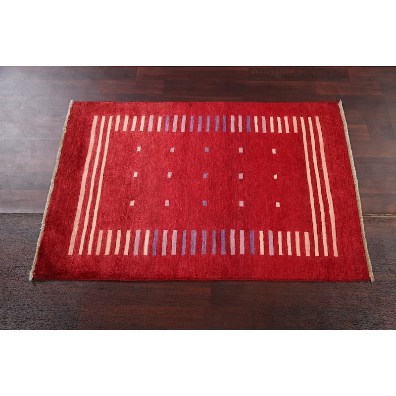 Geometric Gabbeh Kashkoli Area Rug Hand-knotted Oriental Wool Carpet - 2'7" x 4'0"