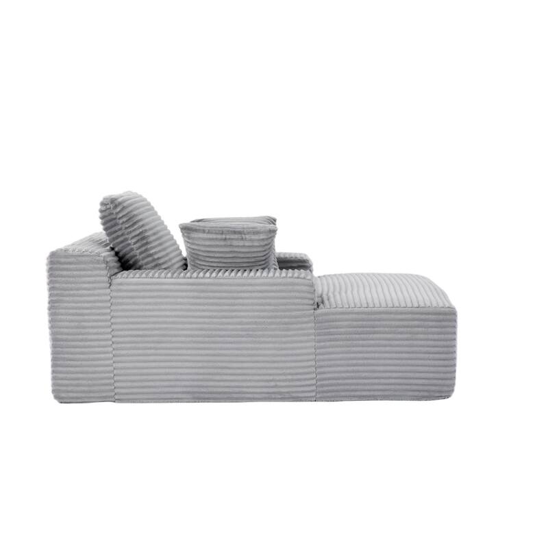 Oversized Chaise Lounge Chair, Corduroy Upholstered Sleeper Sofa Daybed, Grey, No Assembly Required