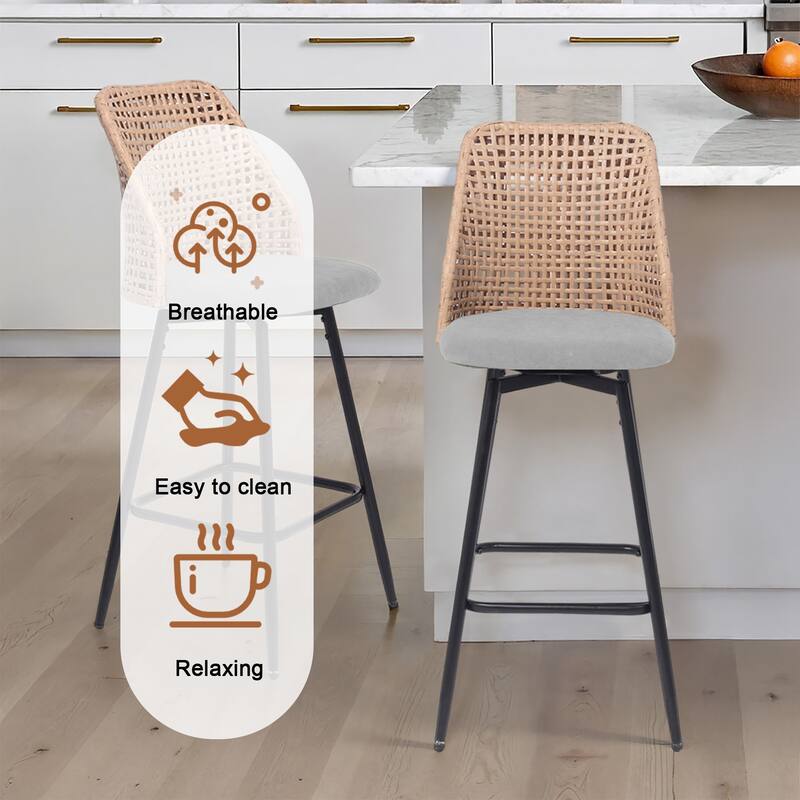 28"/29" Set of 2 Rattan Counter Height Swivel Bar Stools Chenille Cushion